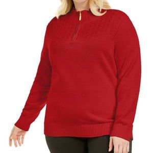 Karen Scott PLUS SIZE Cotton 1/4 Zip Mock Neck Red Sweater NWT 1X